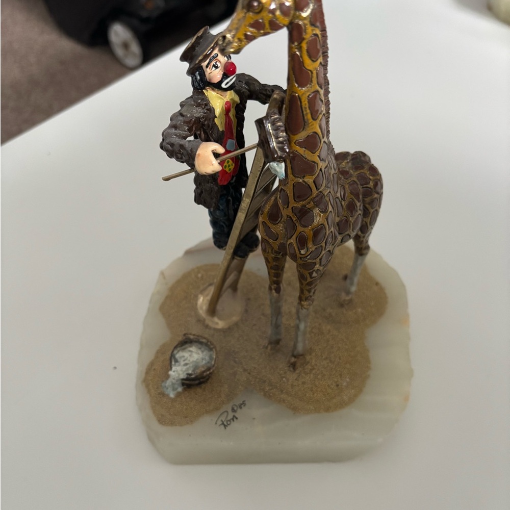 Ron Lee Hand-Painted Clown and Giraffe Figurine